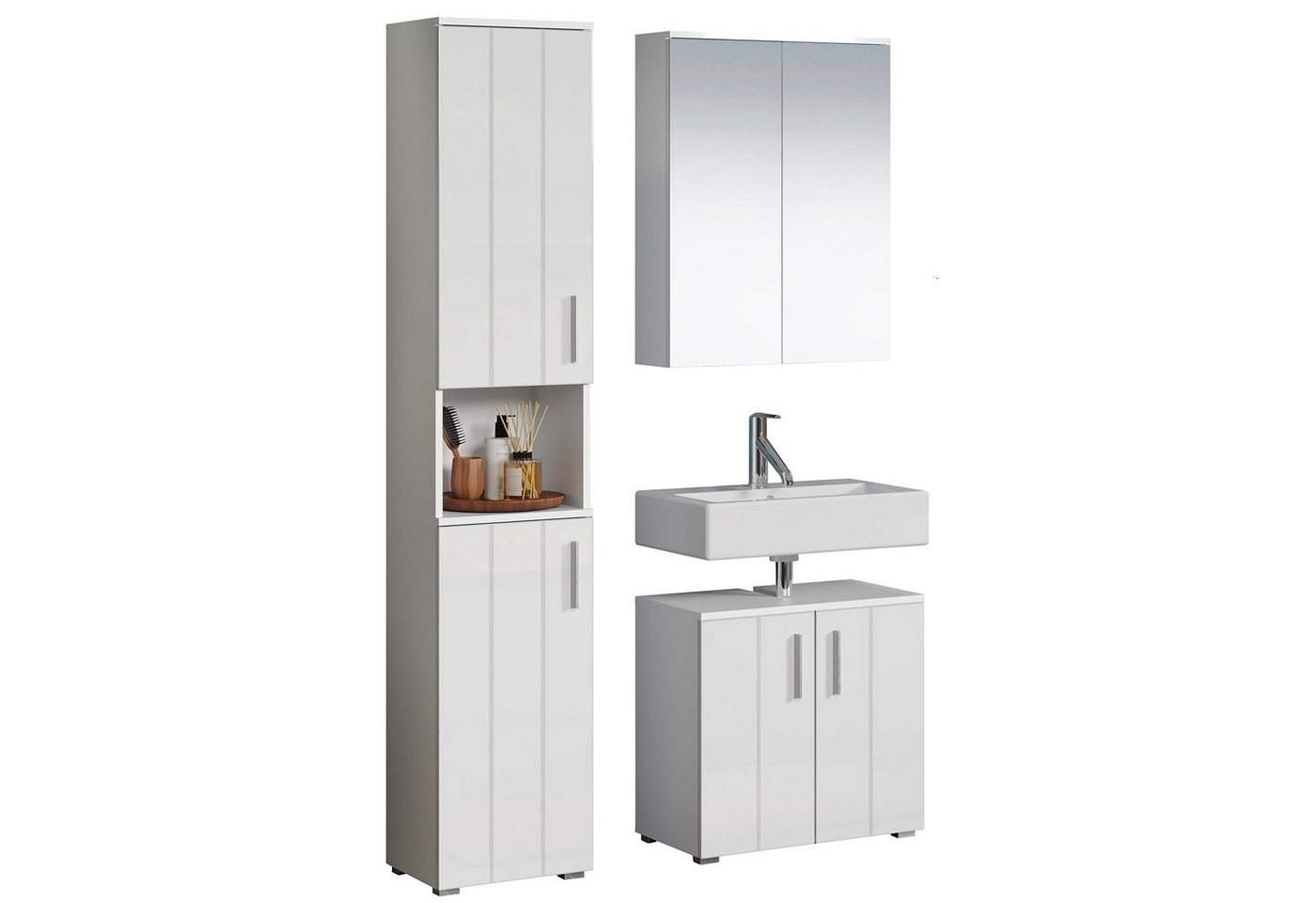 trendteam Badmöbel-Set Wons, Badezimmermöbel Waschbeckenunterschrank Spiegelschrank Hochschrank trendteam Badmöbel-Set Wons, Badezimmermöbel Waschbeckenunterschrank Spiegelschrank Hochschrank von trendteam