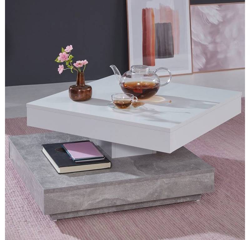 trendteam Couchtisch, Wohnzimmertisch Sofatisch Beistelltisch drehbar Beton/Weiß 70x70x35 von trendteam
