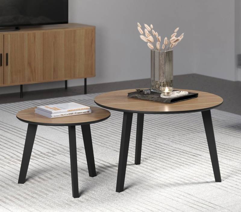 trendteam Couchtisch Couchtisch Set Ronin, Eiche / schwarz, 2-teilig (2er Set), Breite 50/70 cm von trendteam