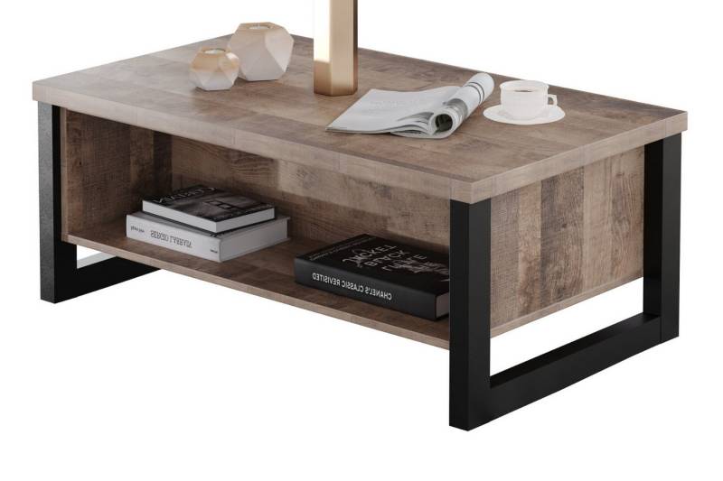 trendteam Couchtisch Emile (Tisch in Eiche Tabak und schwarz, 110 x 65 cm), mit Stauraum von trendteam