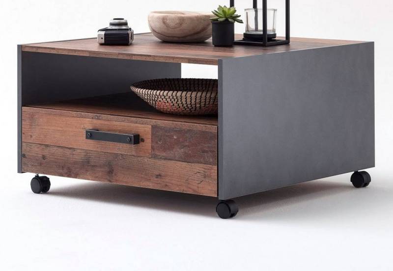 trendteam Couchtisch Indy (Tisch quadratisch, Used Wood und grau, auf Rollen), mit Schublade von trendteam