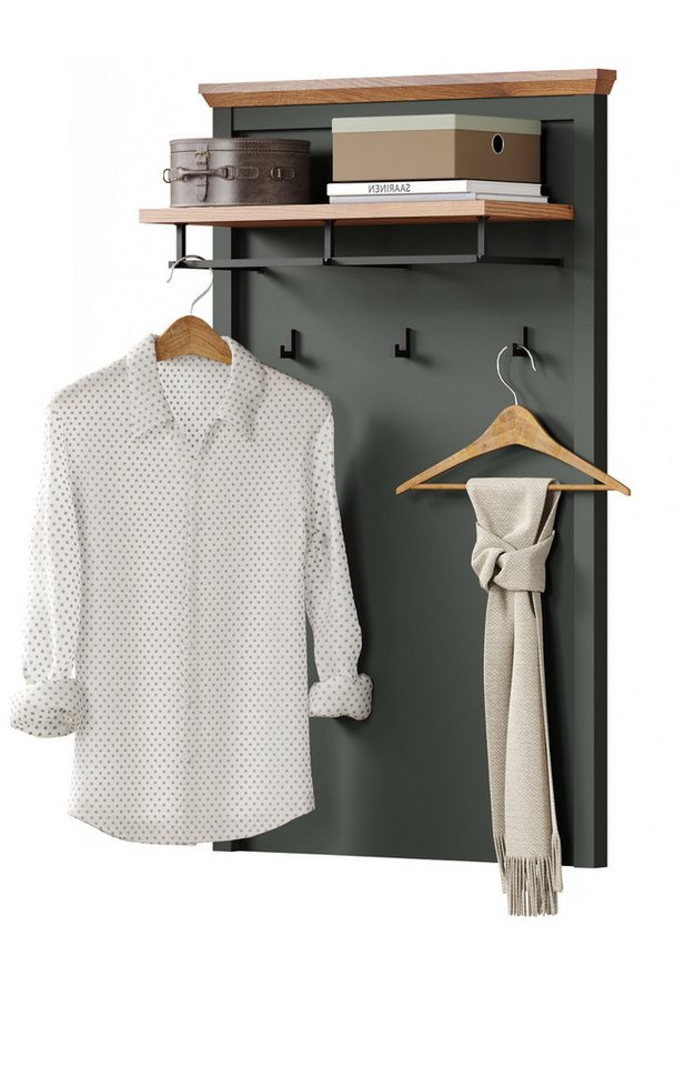 trendteam Garderobenpaneel Stanton (Wandgaredrobe in Landhaus grün mit Eiche, 77 x 123 cm), mit Kleiderstange von trendteam