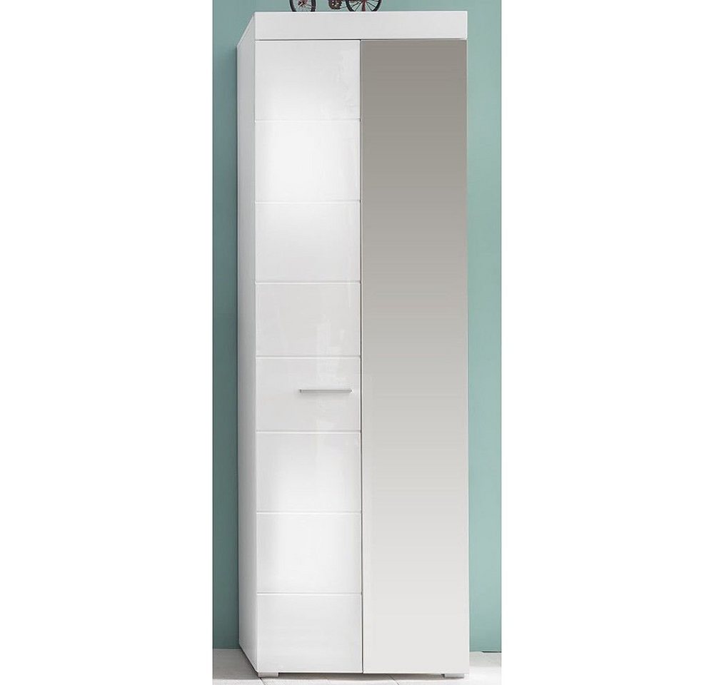 trendteam Garderobenschrank Amandagarderobe Weiß Hochglanz Garderobe Kleiderstange Kleiderhaken Flurgarderobe 62 x 195 x 38 cm von trendteam