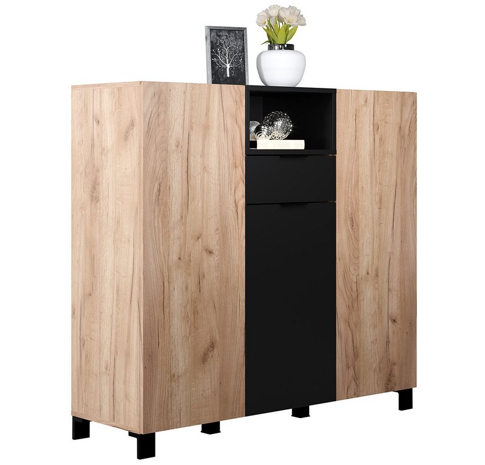 trendteam Highboard Kendo, Anrichte Hochschrank Kommode Eiche Kraft Tabak/Schwarz 125x117x40cm von trendteam