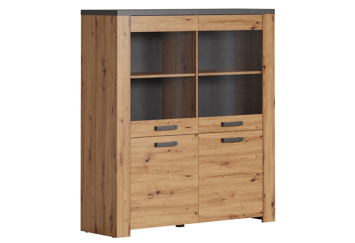 trendteam Highboard Follow, Schrank Vitrine Kommode Vitrinenschrank Natur/Anthrazit 127x139x40cm von trendteam