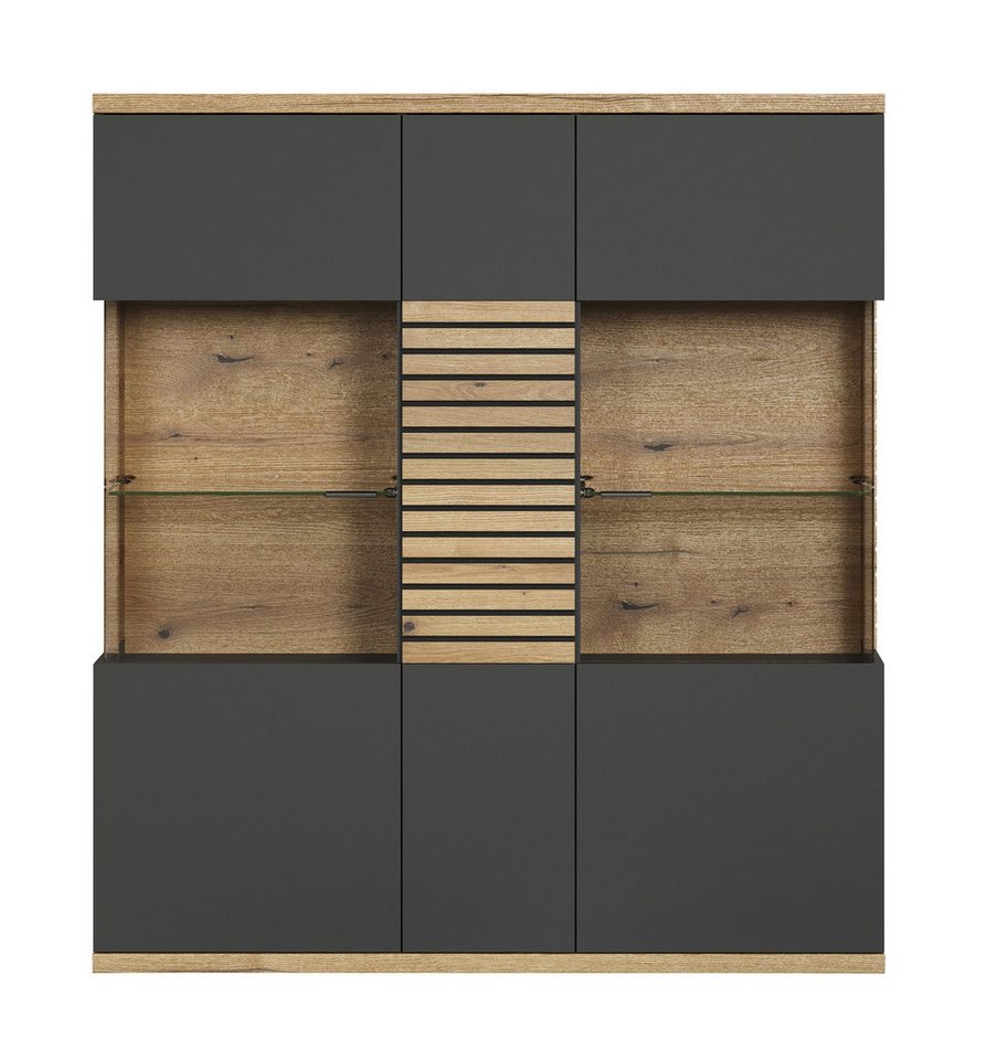 trendteam Highboard (Highboard), Vitrine Schhrank mit Glasböden 131 x 147 x 38 cm von trendteam