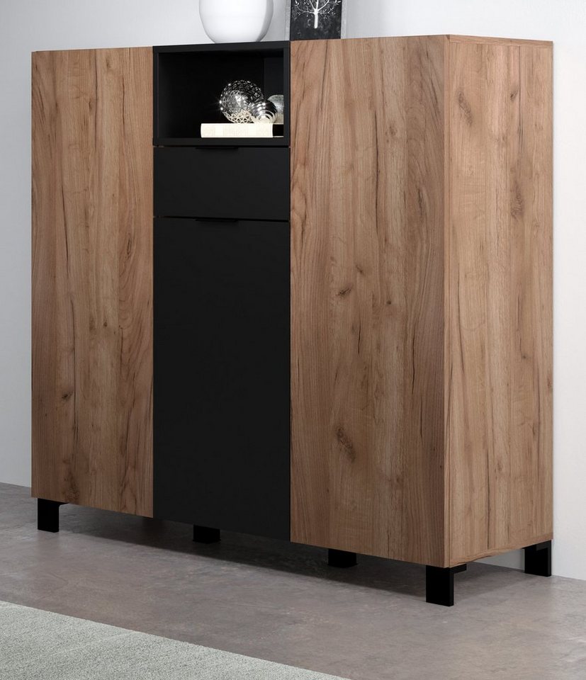 trendteam Highboard Kendo (Schrank in Eiche Tabak und schwarz matt, 125 x 117 cm), mit viel Stauraum von trendteam