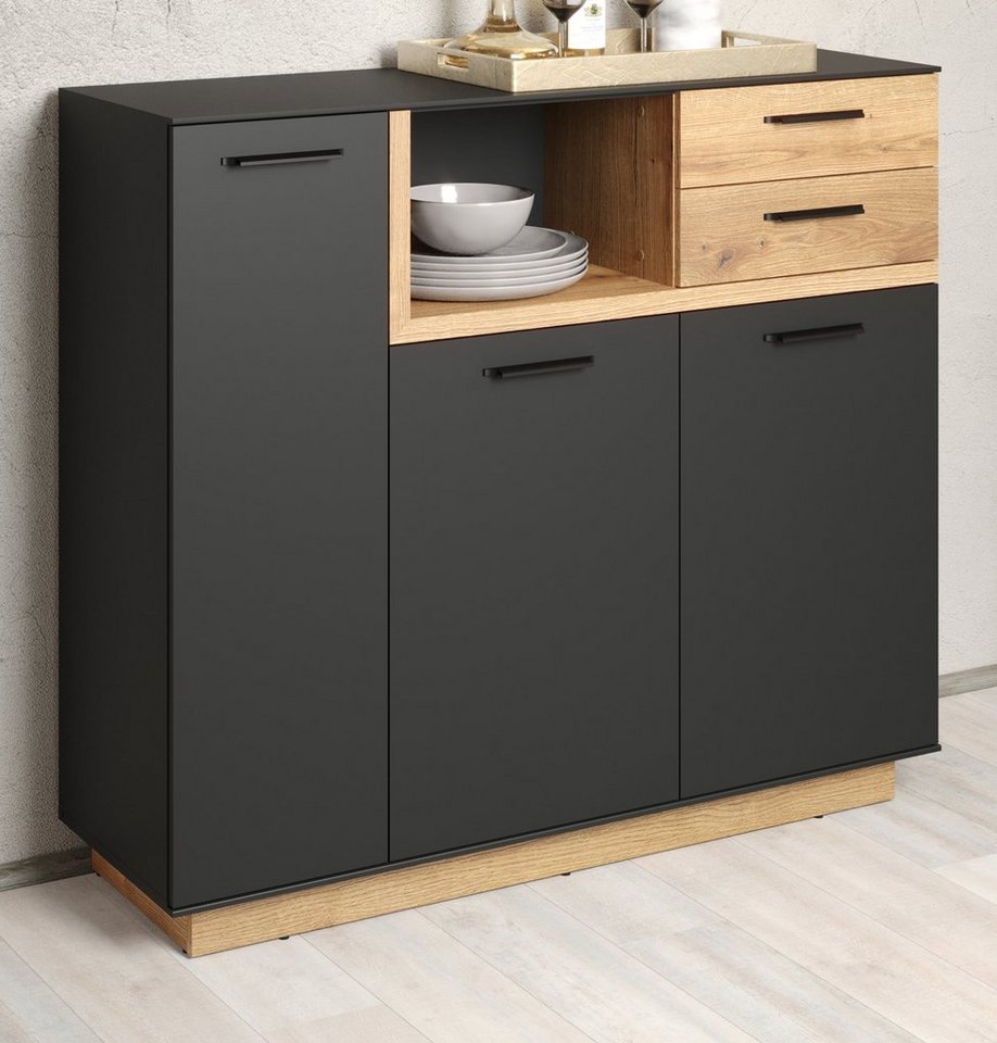 trendteam Highboard Synnax (Kommode in Eiche und grau, 128 x 113 cm), mit Soft-Close von trendteam