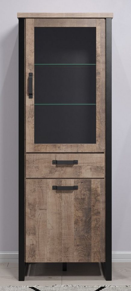 trendteam Vitrine Vitrine Hochschrank Emile klein, Eiche Tabak / Schwarz (no-Set) von trendteam