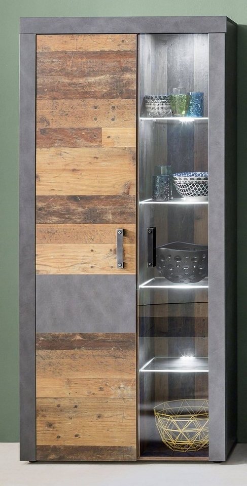 trendteam Vitrine Vitrine Vitrinenschrank Indy, Old Used Wood / Matera grau, inkl. von trendteam
