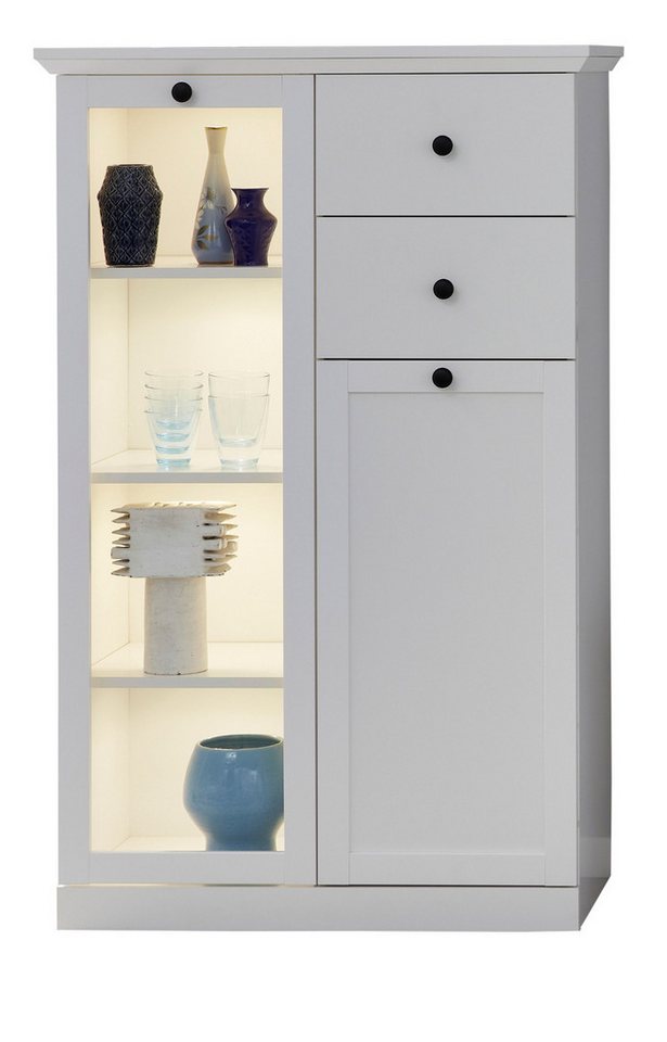trendteam Hochkommode Baxter (Highboard in Landhaus weiß, 81 x 129 cm), 7 Fächer und 2 Schubladen von trendteam