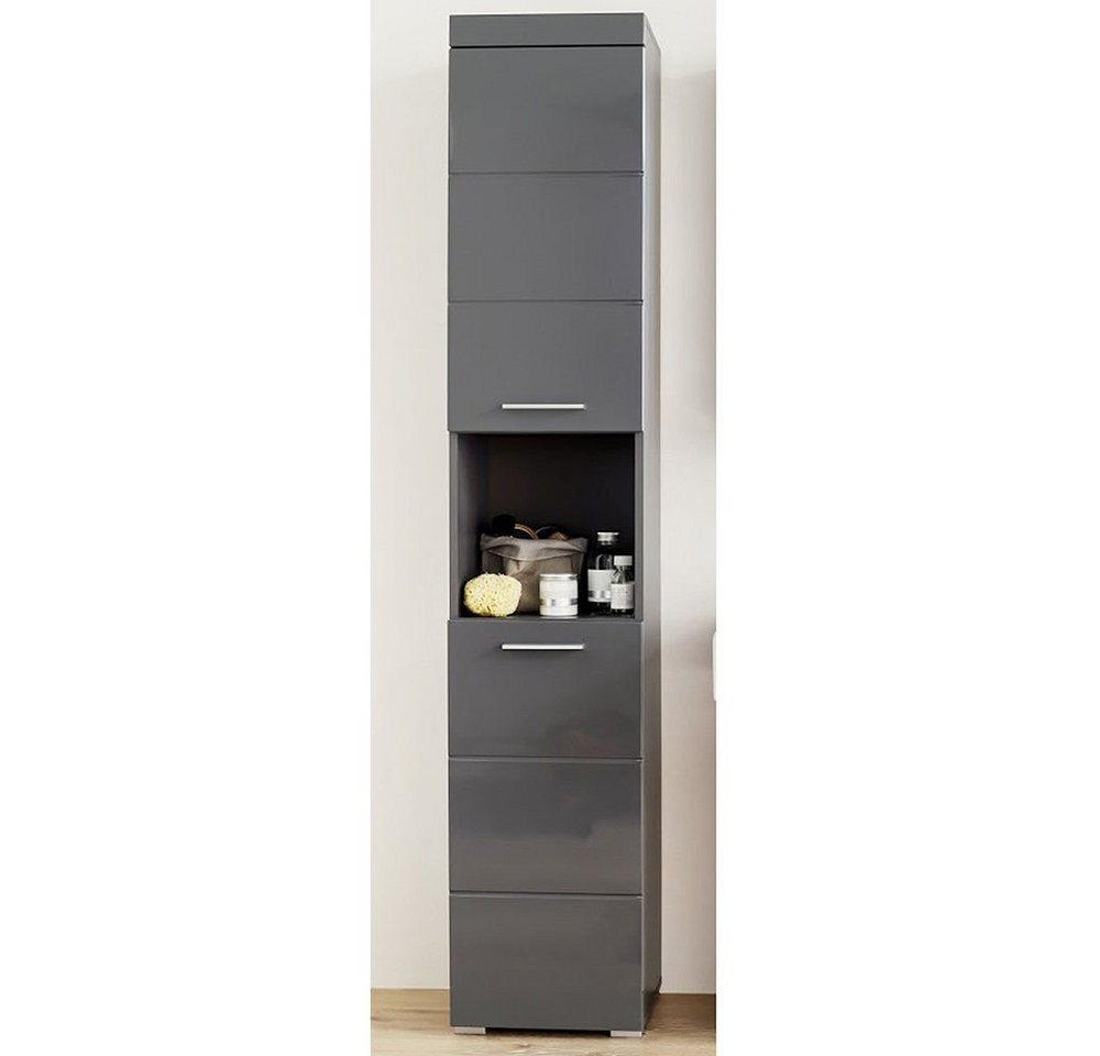 trendteam Hochschrank Amanda Highboard Regal Multifunktionsschrank Standschrank Grau 37x190x31cm von trendteam