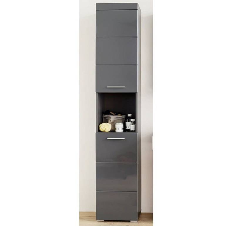 trendteam Hochschrank Amanda Highboard Regal Multifunktionsschrank Standschrank Grau 37x190x31cm von trendteam