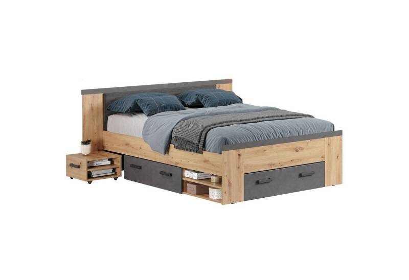 trendteam Holzbett, Doppelbett Stauraumbett Schlafzimmerbett Eiche/Anthrazit 190x87x203cm von trendteam