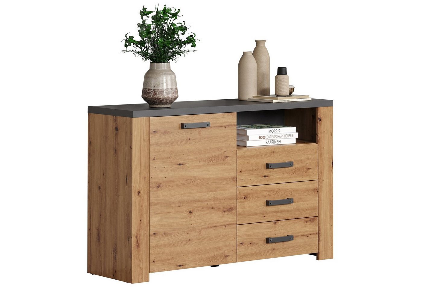 trendteam Kommode Sideboard Follow, TV-Schrank Anrichte Lowboard Fernseher Natur/Anthrazit 127x83x40cm von trendteam