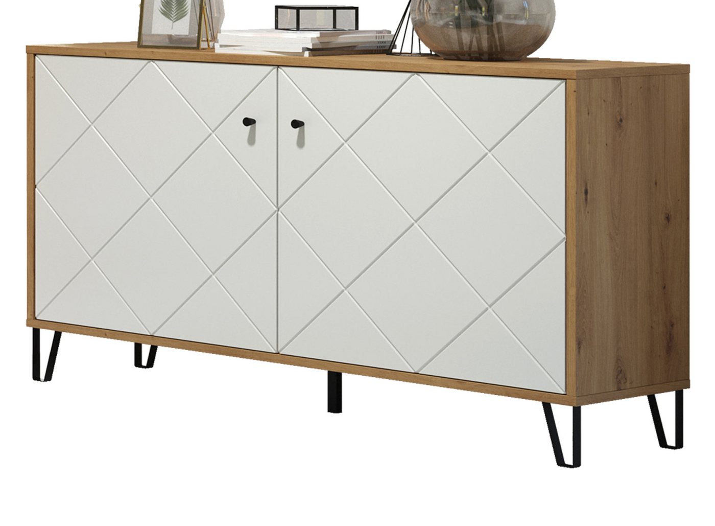 Furn.Design Kommode Tough (Sideboard in Eiche Artisan und weiß, 2-türig, 123 x 76 cm), mit Soft-Close von Furn.Design