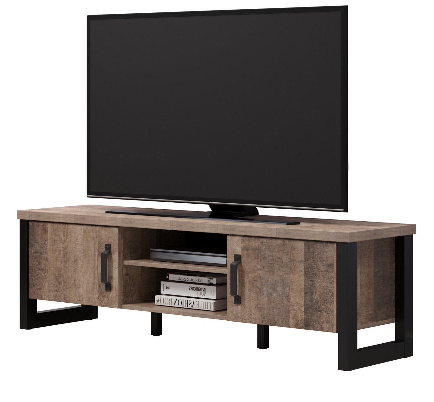 trendteam Lowboard Emile (TV Unterschrank in Eiche Tabak und schwarz, 166 cm), Industrial Design von trendteam