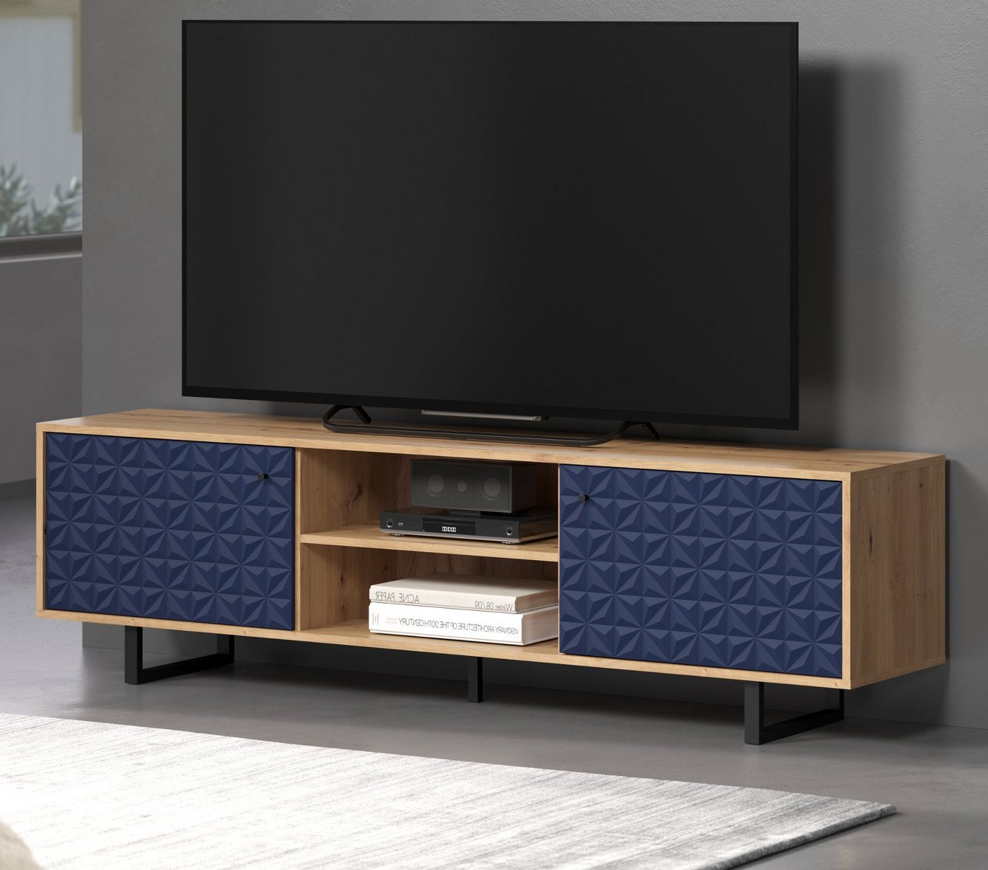 trendteam Lowboard Sentra (TV-Board in Artisan Eiche mit grün oder blau, Breite 184 cm), Soft-Close von trendteam