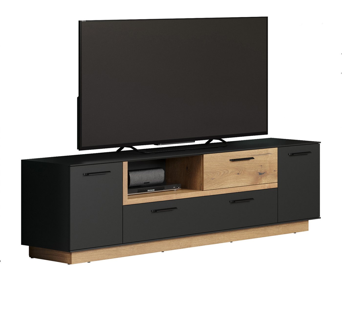 trendteam Lowboard Synnax (TV Unterschrank in grau mit Eiche, 187 x 59 cm), mit Komforthöhe und Soft-Close von trendteam