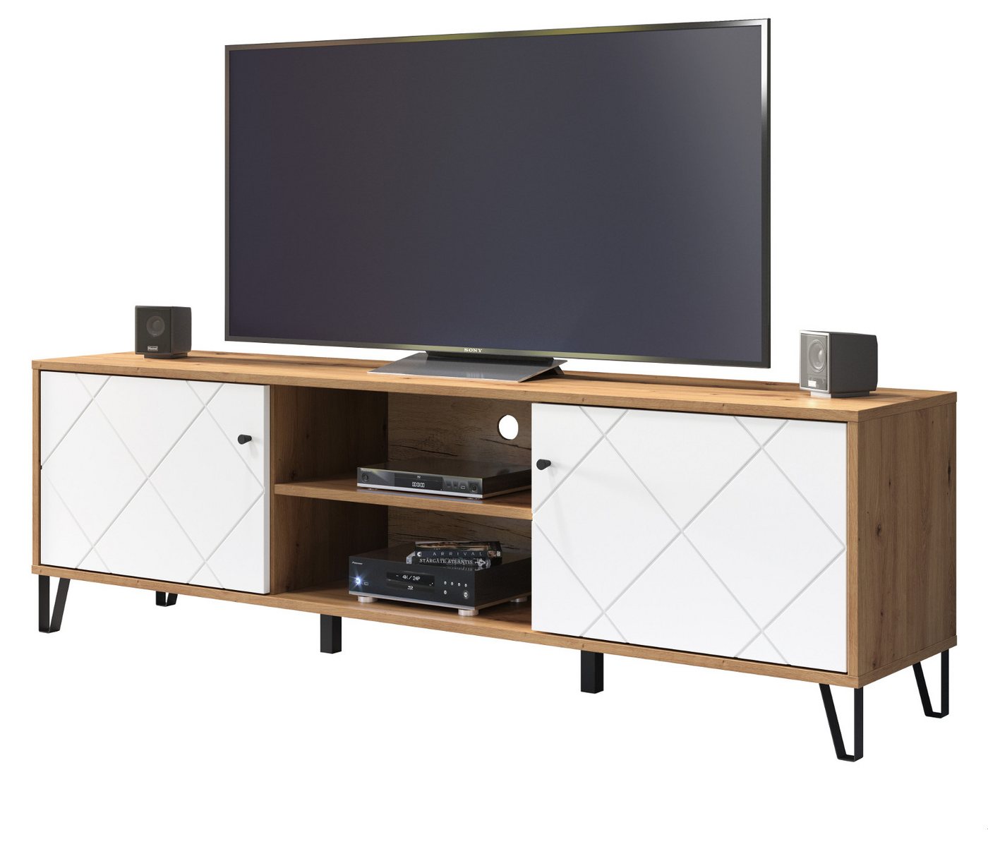 Furn.Design Lowboard Tough (TV Unterschrank in Artisan Eiche mit weiß, 183 x 56 cm), mit Soft-Close von Furn.Design