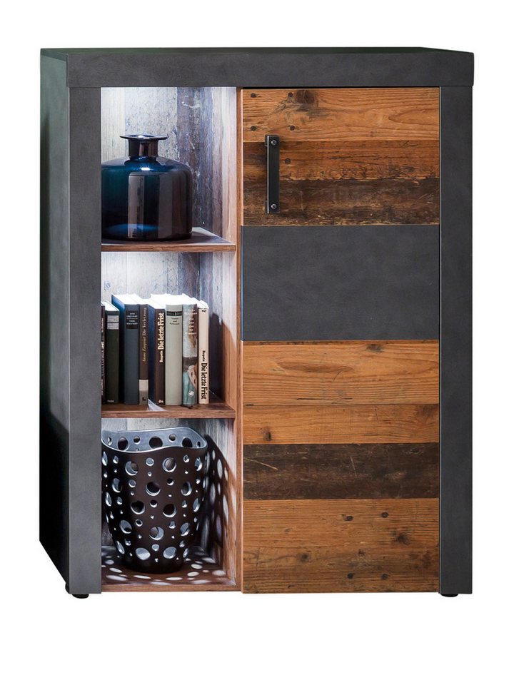trendteam Mehrzweckschrank Indy (Kommode in Used Wood mit grau, 87 x 118 cm) Altholz Dekor von trendteam