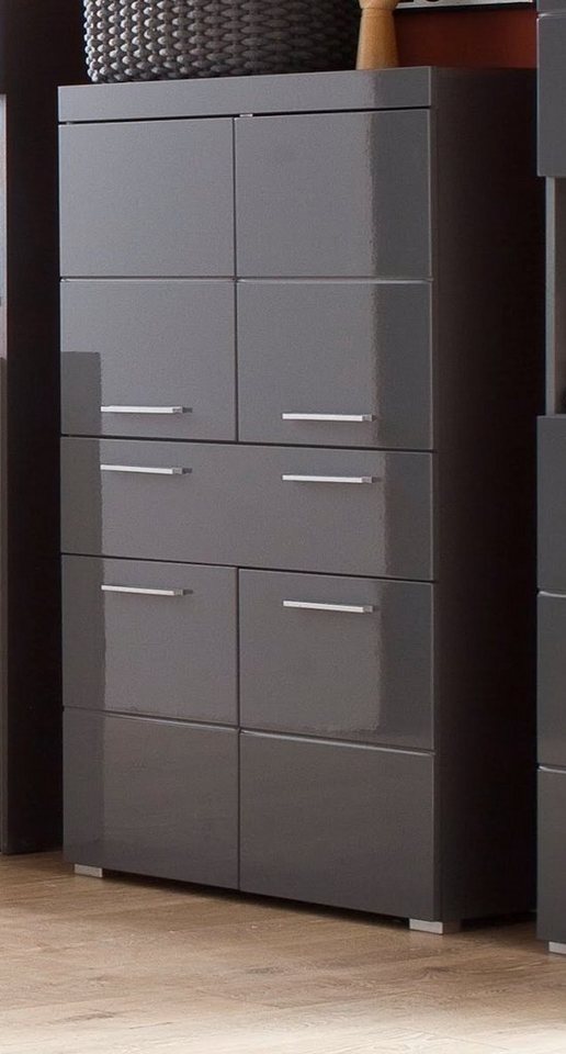 trendteam Midischrank Amanda (Mehrzweckschrank in grau Hochglanz, 4-türig, 73 x 132 cm) mit viel Stauraum von trendteam