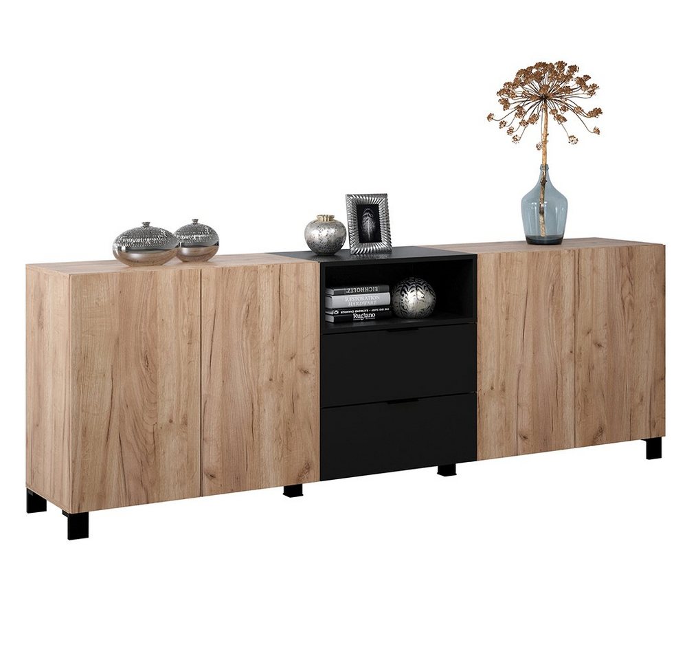 trendteam Sideboard Kendo, Anrichte Kommode Schrank Wohnzimmerschrank Tabak/Schwarz 227x78x40cm von trendteam