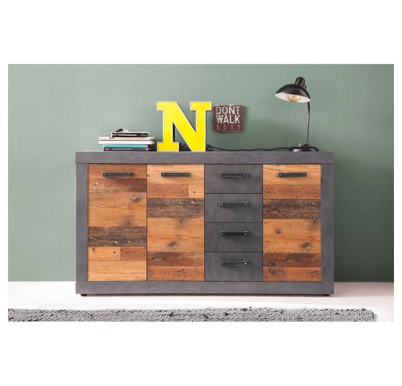 trendteam Sideboard Indy, Kommode Anrichte Schrank Wohnzimmerschrank Grau/Braun 151x86x37cm von trendteam