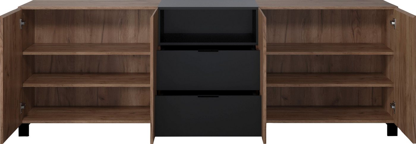 INOSIGN Sideboard Kriens, Anrichte Eiche, hellbraun / schwarz matt, Breite 227 cm, Höhe 78 cm von INOSIGN