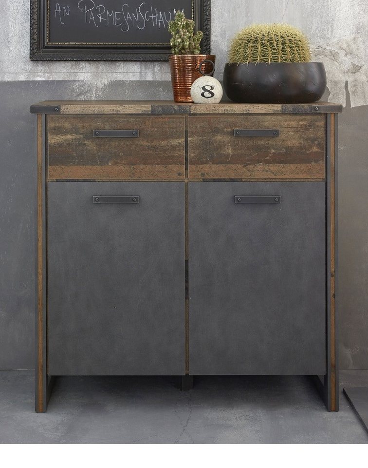 trendteam Sideboard Kommode Prime, Old Used Wood / Matera grau, Shabby Look von trendteam