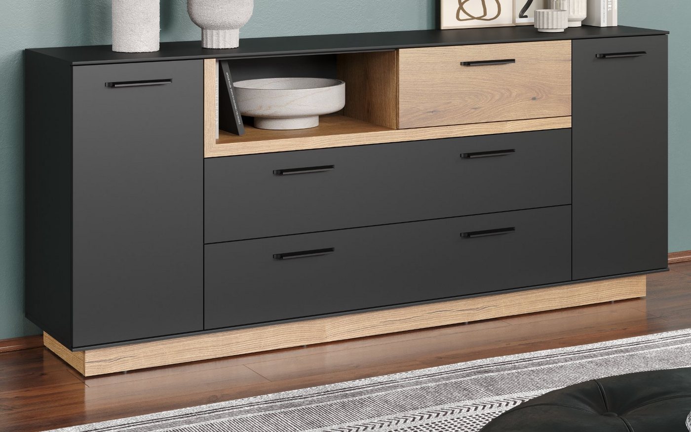 trendteam Sideboard Synnax (Anrichte in grau mit Eiche, 187 x 81 cm), mit viel Stauraum und Soft-Close-Funktion von trendteam