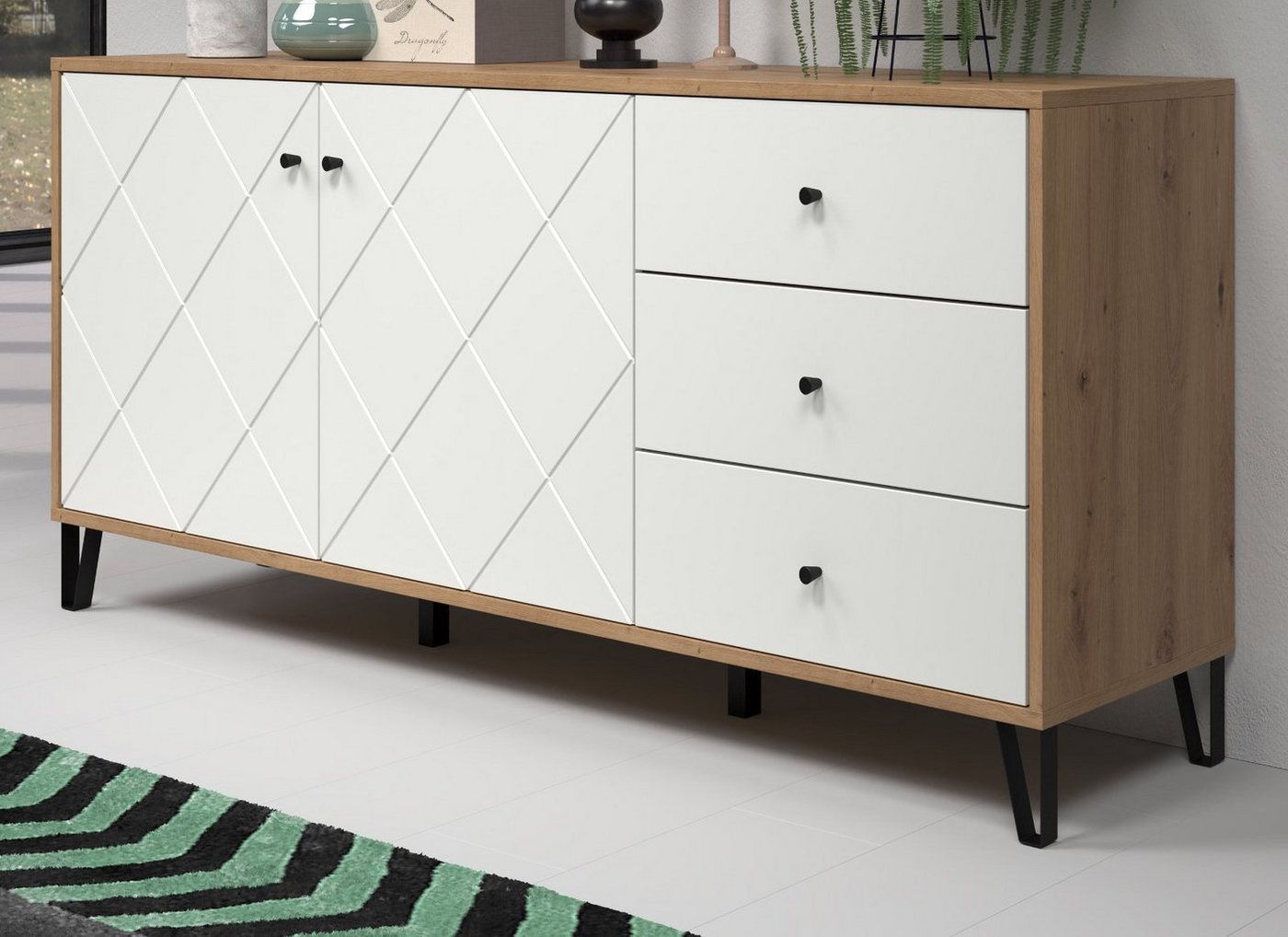 Furn.Design Sideboard Tough (Anrichte in Artisan Eiche und weiß, 183 x 76 cm), mit Soft-Close-Funktion von Furn.Design