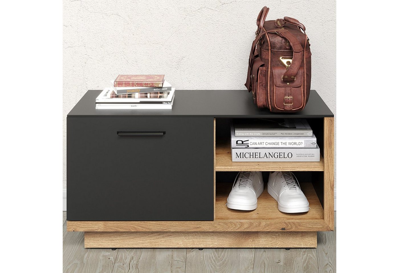 trendteam Sitzbank, Bank Garderoben-Sitzbank Schuhbank Holzbank Anthrazit 90x48x40cm von trendteam