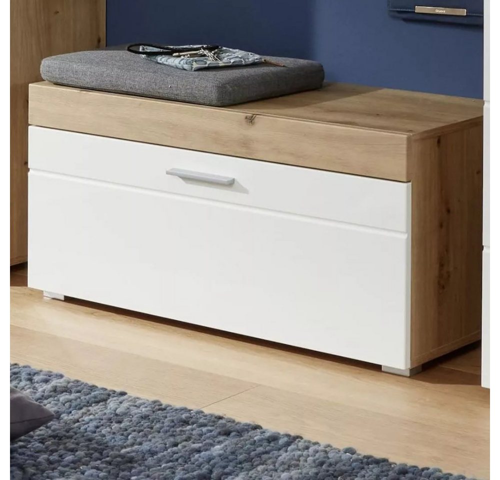 trendteam Sitzbank, Sitzbank Bank Mehrzweckschrank Flurbank Sitzmöbel Weiß 91x42x38cm von trendteam