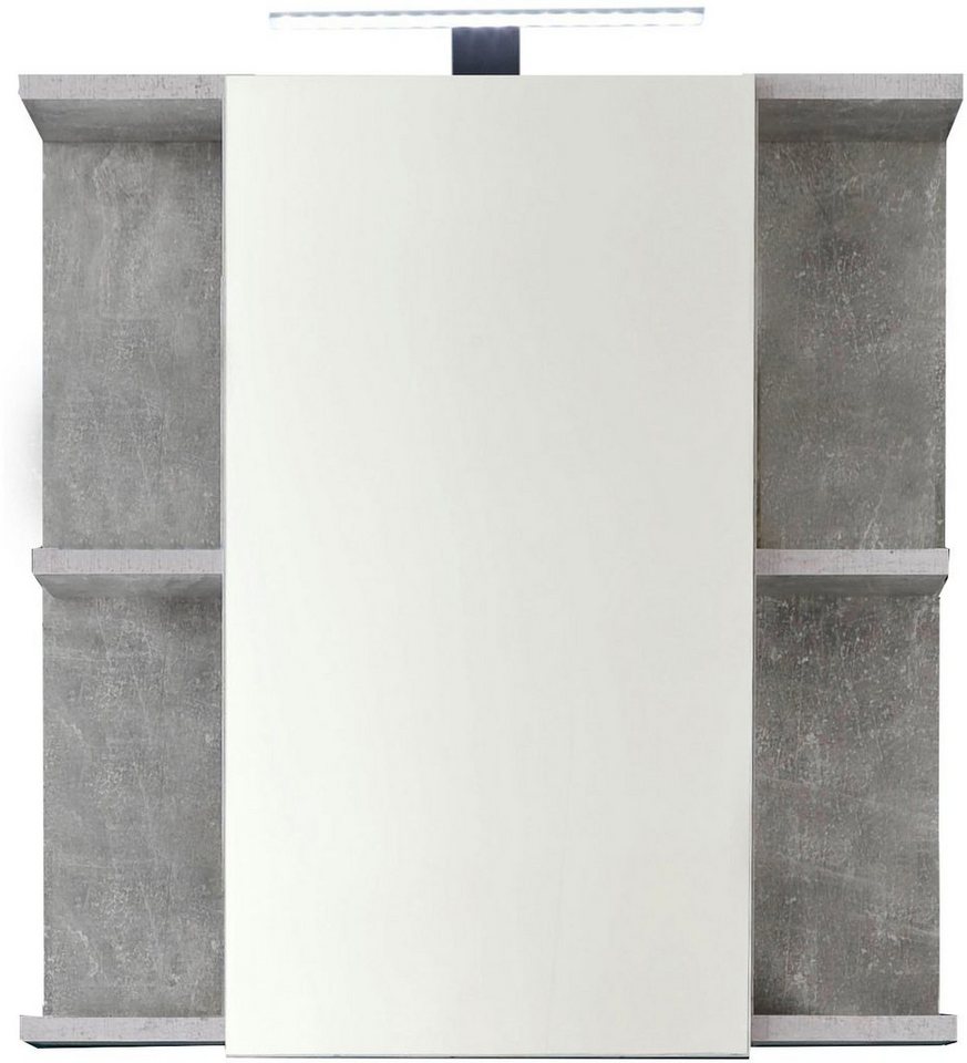 trendteam Spiegelschrank (2-St) Badspiegel mit Spiegeltür in Weiß Hochglanz/Beton - inklusive Leuchte von trendteam