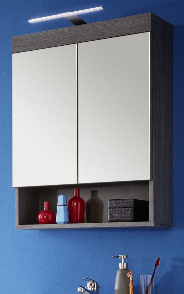 trendteam Spiegelschrank Runner (Badschrank in grau Rauchsilber, 58 x 75 cm) 4 große Fächer von trendteam