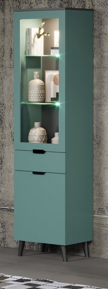 trendteam Stauraumvitrine Melton (Vitrine in Dusk Blue, 49 x 195 cm) trendiges Design von trendteam