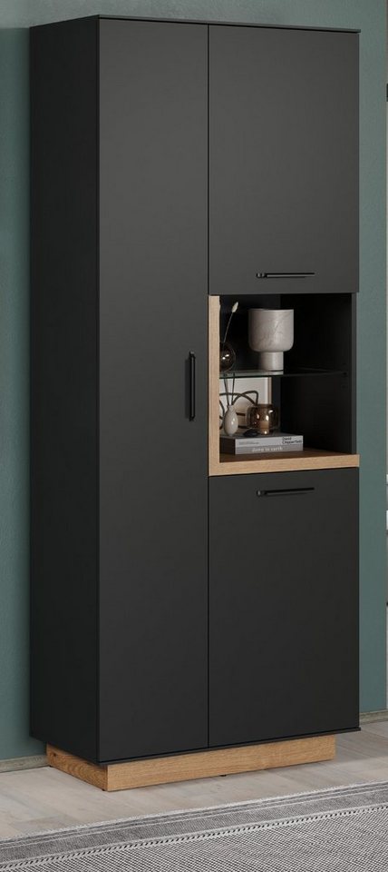 trendteam Stauraumvitrine Synnax (Schrank in grau mit Eiche, 80 x 199 cm) mit viel Stauraum und Soft-Close von trendteam