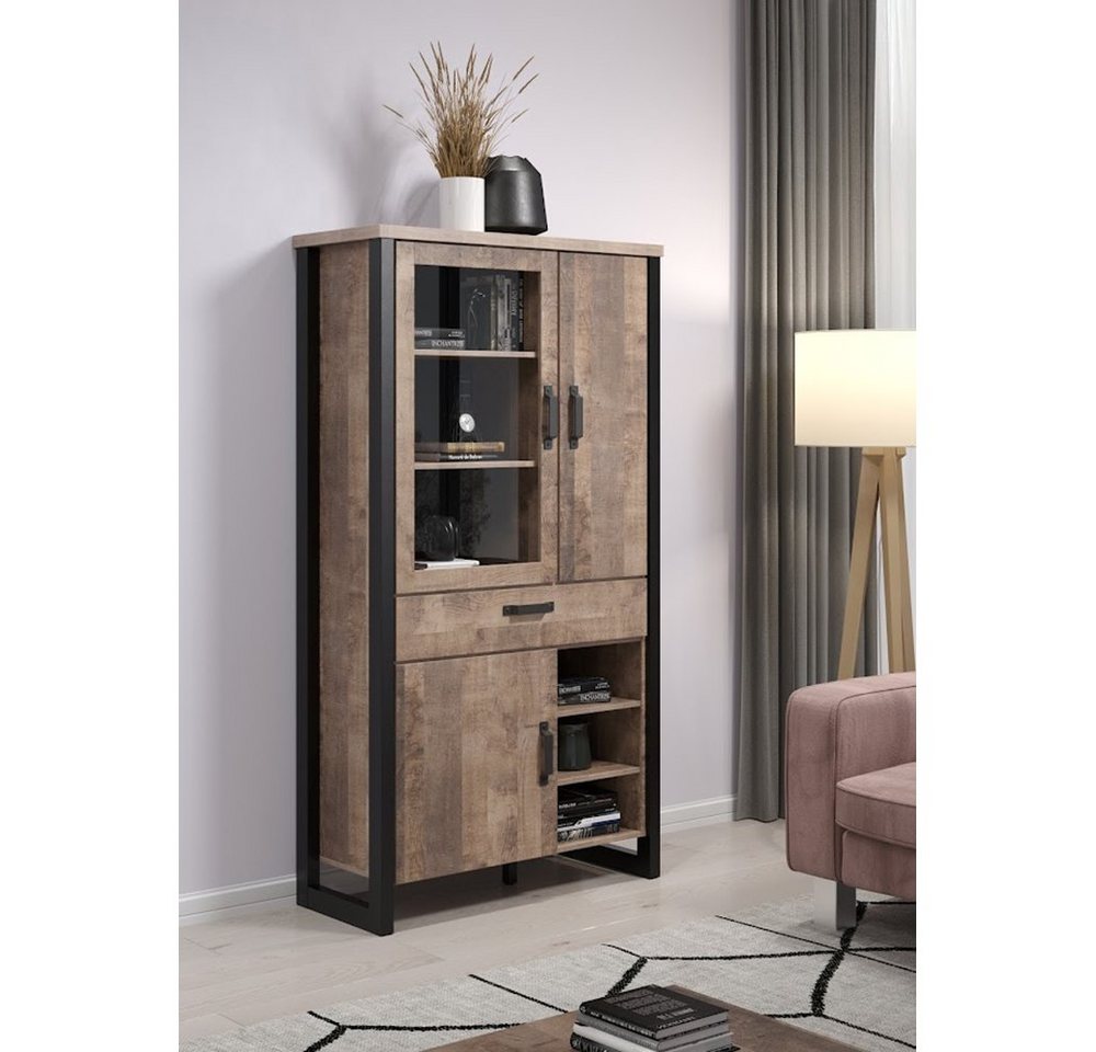 trendteam Vitrine Emile Vitrinenschrank Standvitrine Glasvitrine Braun/Schwarz 106x 95x45cm von trendteam