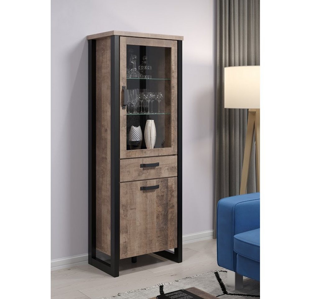 trendteam Vitrine Emile Vitrinenschrank Standvitrine Glasvitrine Braun/Schwarz 70x195x45cm von trendteam