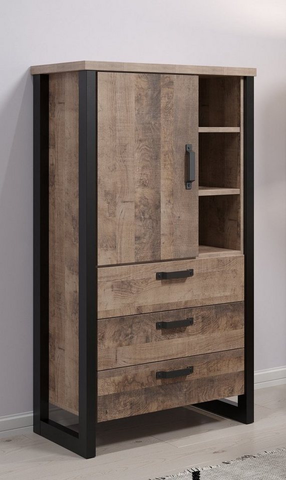 trendteam Vitrine Highboard Stauraumschrank Emile, Eiche Tabak / Schwarz (no-Set) von trendteam