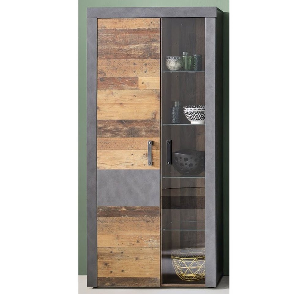 trendteam Vitrine Indy Wohnzimmerschrank Stauraumvitrine Beleuchtung Grau 87x189x34cm von trendteam