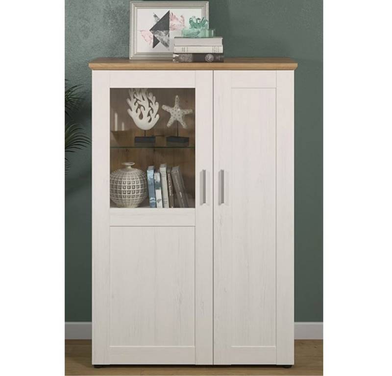 trendteam Vitrine Shade Hochschrank Schrank Highboard Kommode Regal Weiß Eiche 95x140x38cm von trendteam