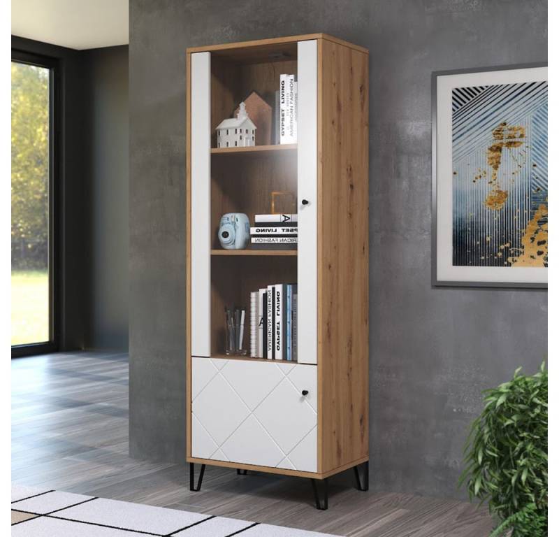trendteam Vitrine Touch Vitrinenschrank Standvitrine Wohnzimmerschrank Eiche/Weiß 63x172x40cm von trendteam