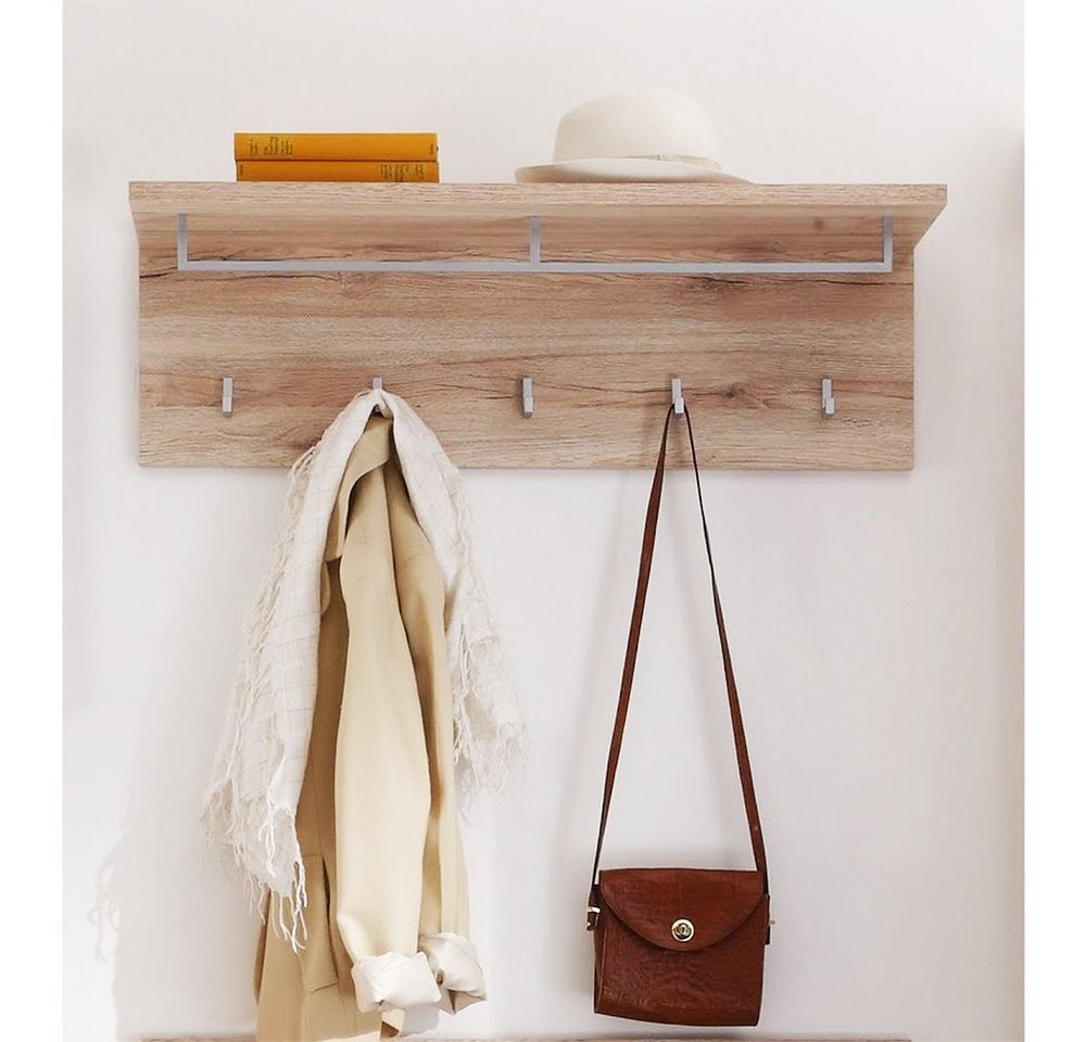 trendteam Wandgarderobe Malea, Garderobe Flurgarderobe Wandpaneel Eiche San Remo hell 88x29x27cm von trendteam