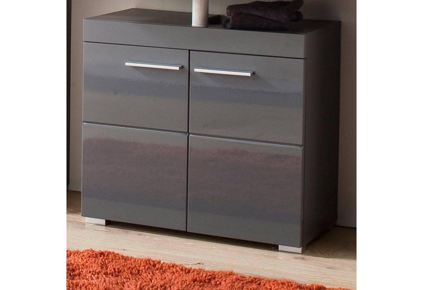 trendteam Waschbeckenunterschrank Amanda (Badschrank in grau Hochglanz, 2-türig, 60 x 56 cm) 2 Fächer von trendteam