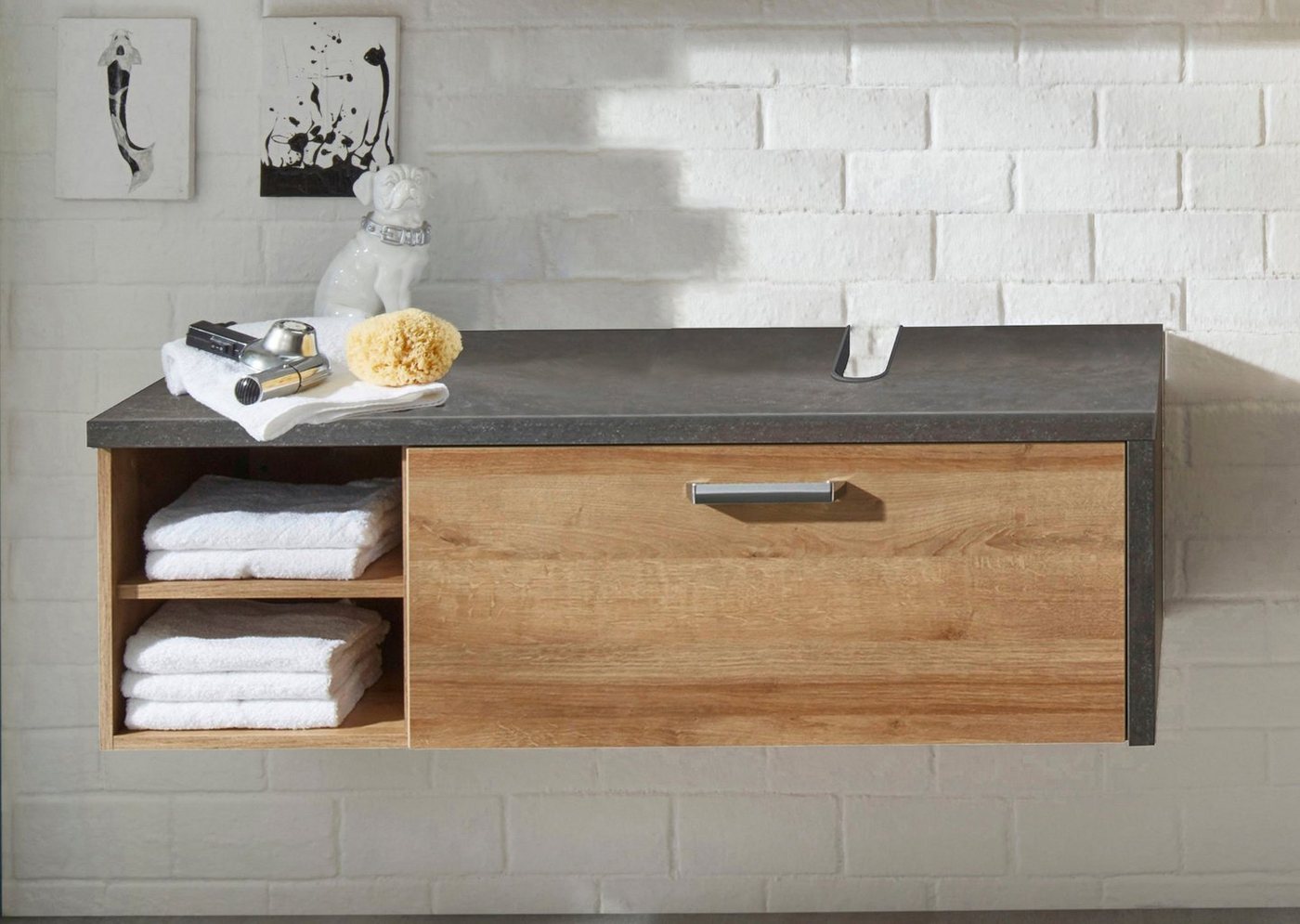 welltime Waschbeckenunterschrank Bilbao Waschtisch mit Metallgriff und 2 Fächern - Maße (B/T/H) 123/53/39 cm welltime Waschbeckenunterschrank Bilbao Waschtisch mit Metallgriff und 2 Fächern - Maße (B/T/H) 123/53/39 cm von welltime