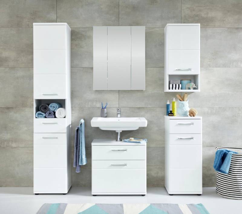 welltime Waschbeckenunterschrank Mora Waschtisch mit einer Schublade und einer Klappe - eingesenkte Griffe von welltime