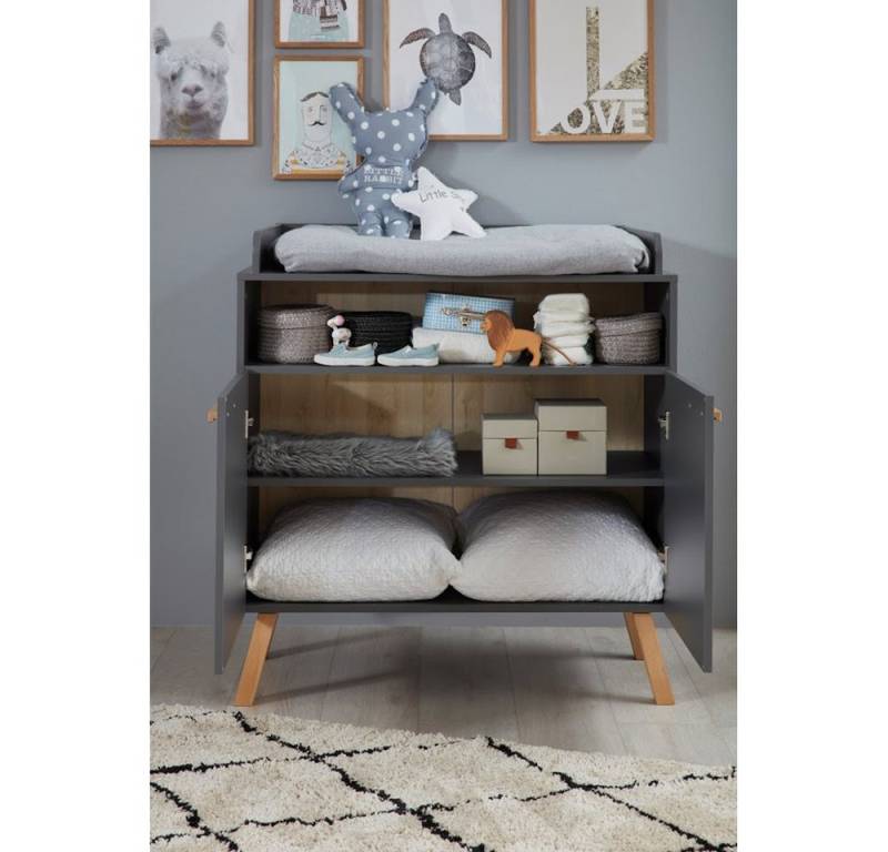 trendteam Wickelkommode Mats, Wickeltisch Wickelregal Babymöbel Kommode Grau Melamin 96x105x78cm von trendteam