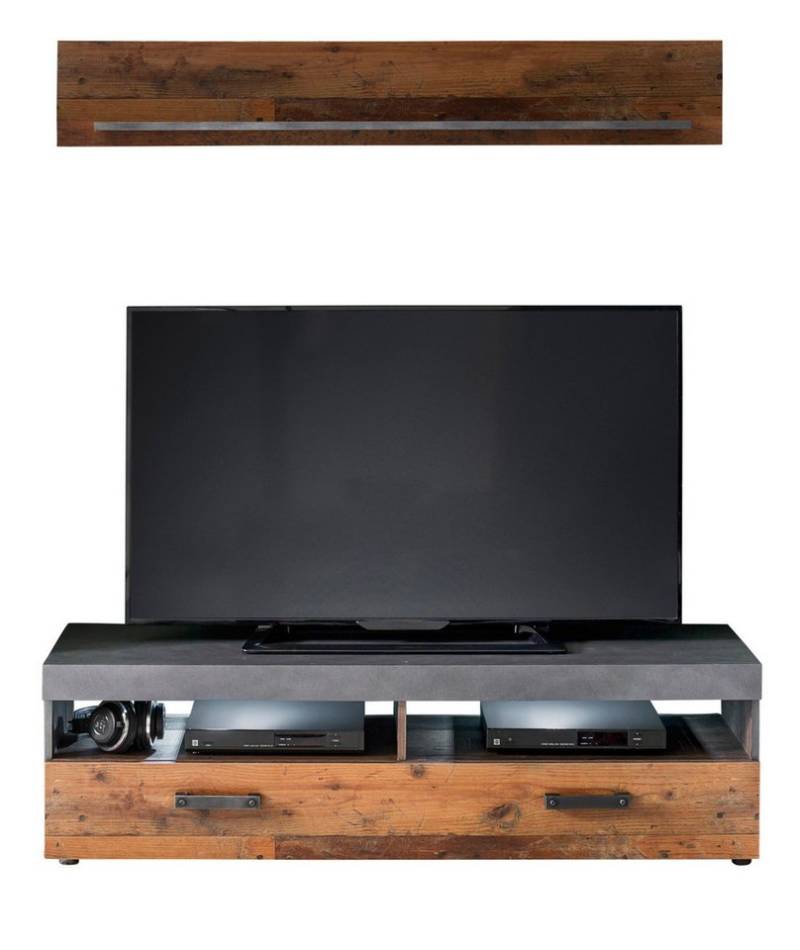 trendteam Wohnwand Indy, (in Used Wood Dekor mit grau, Set 2-teilig, 139 x 185 cm), Altholz Design von trendteam